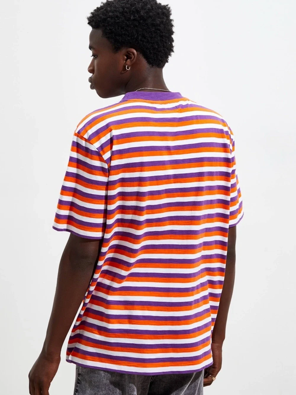 New GUESS ORIGINALS Purple Orange White Striped Short Sleeve Tee SZ L - Picture 6 of 9